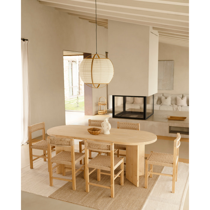 Table à manger en bois massif ton chêne moyen en différentes tailles