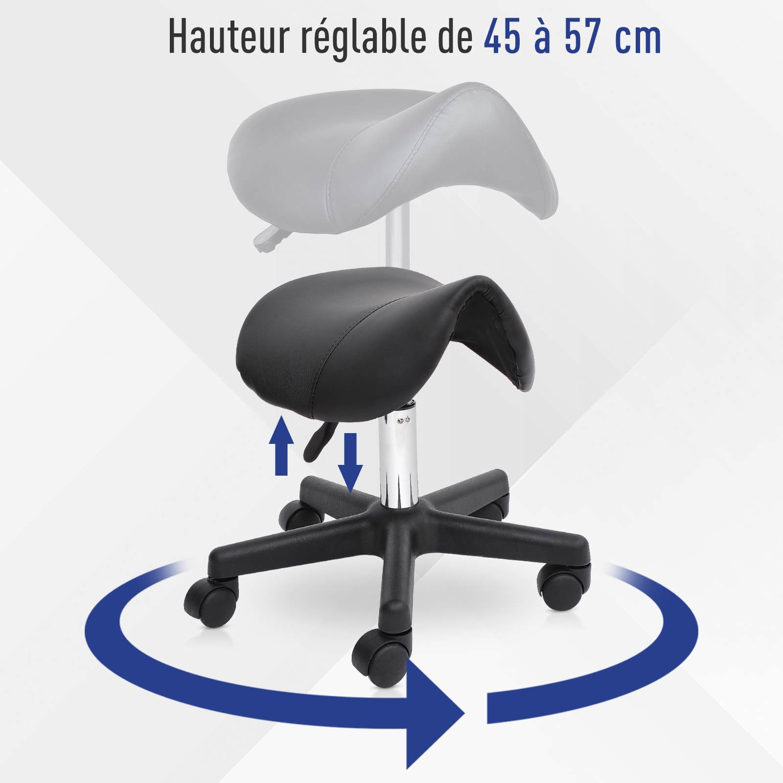 HOMCOM Tabouret de massage tabouret selle ergonomique pivotant 360° hauteur réglable revêtement synthétique noir