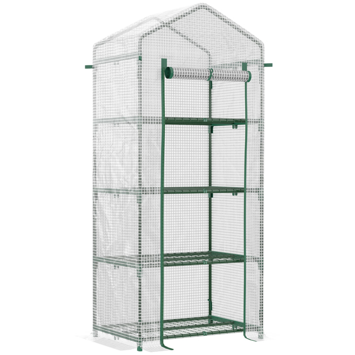 Invernadero de Jardín con 4 Estantes y Cubierta de PE Tipo Caseta de Tubo Acero Vivero Casero para Cultivo de Plantas Flores Macetas 70x50x160 cm Blanco