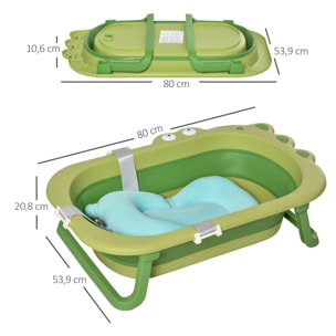 Bañera Plegable para Bebé 0-3 Años 50L con Cojín Incluido 80x53,9x20,8 cm Verde