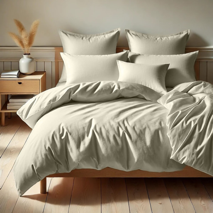 Parure Housse De Couette + 2 taies 100% Coton 57fils Grege
