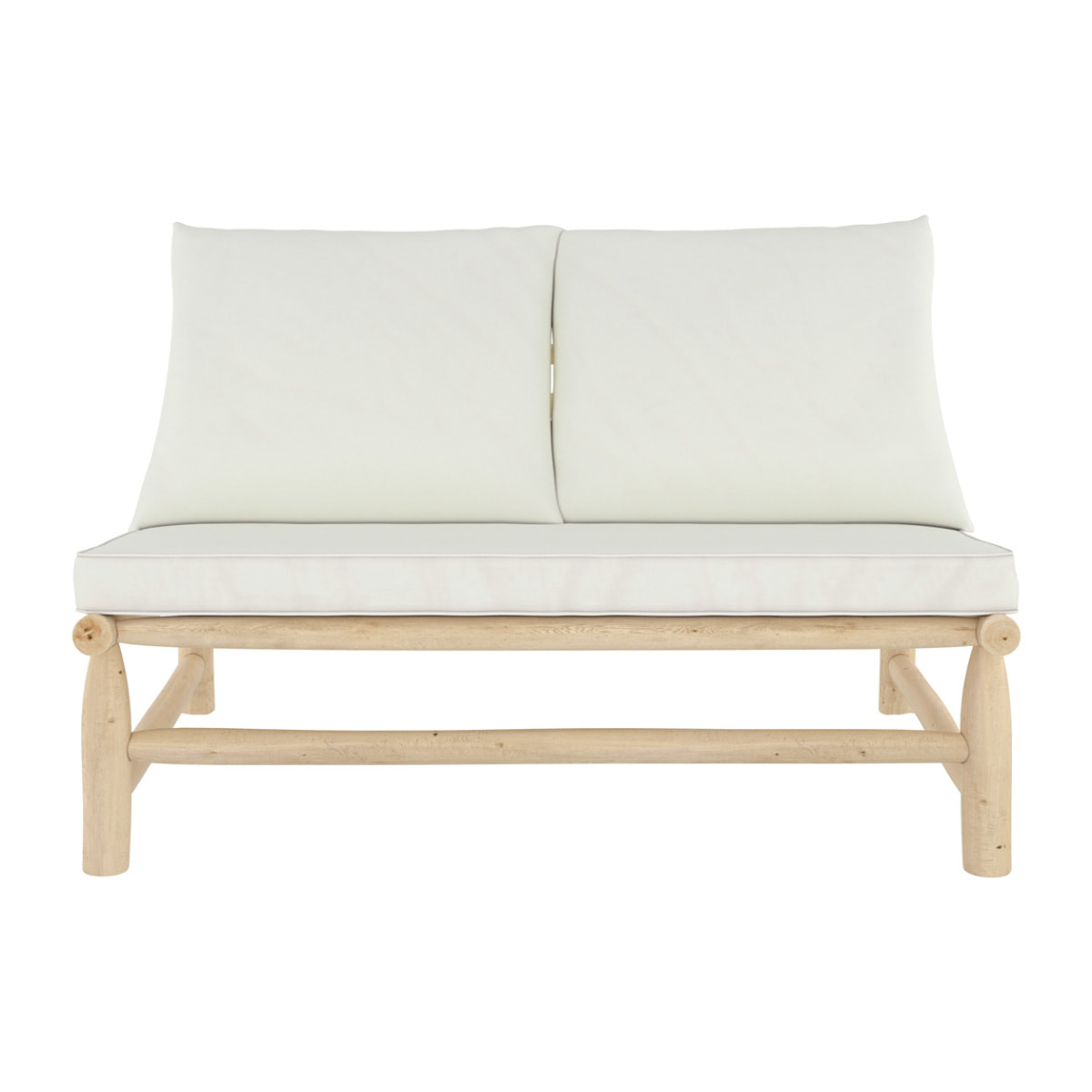 Banquette de jardin 2 places en teck et coussins blanc cassé - Makam