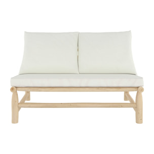 Banquette de jardin 2 places en teck et coussins blanc cassé - Makam