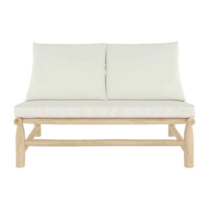 Banquette de jardin 2 places en teck et coussins blanc cassé - Makam