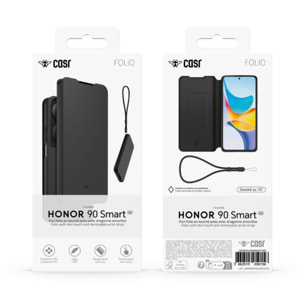 Coque CASR Honor 90 smart folio noir + dragonne