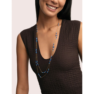 Collar Long Crystal Sea Acero Baño Oro