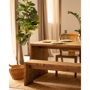 Pack 2 bancs en bois massif ton chêne foncé en différentes tailles