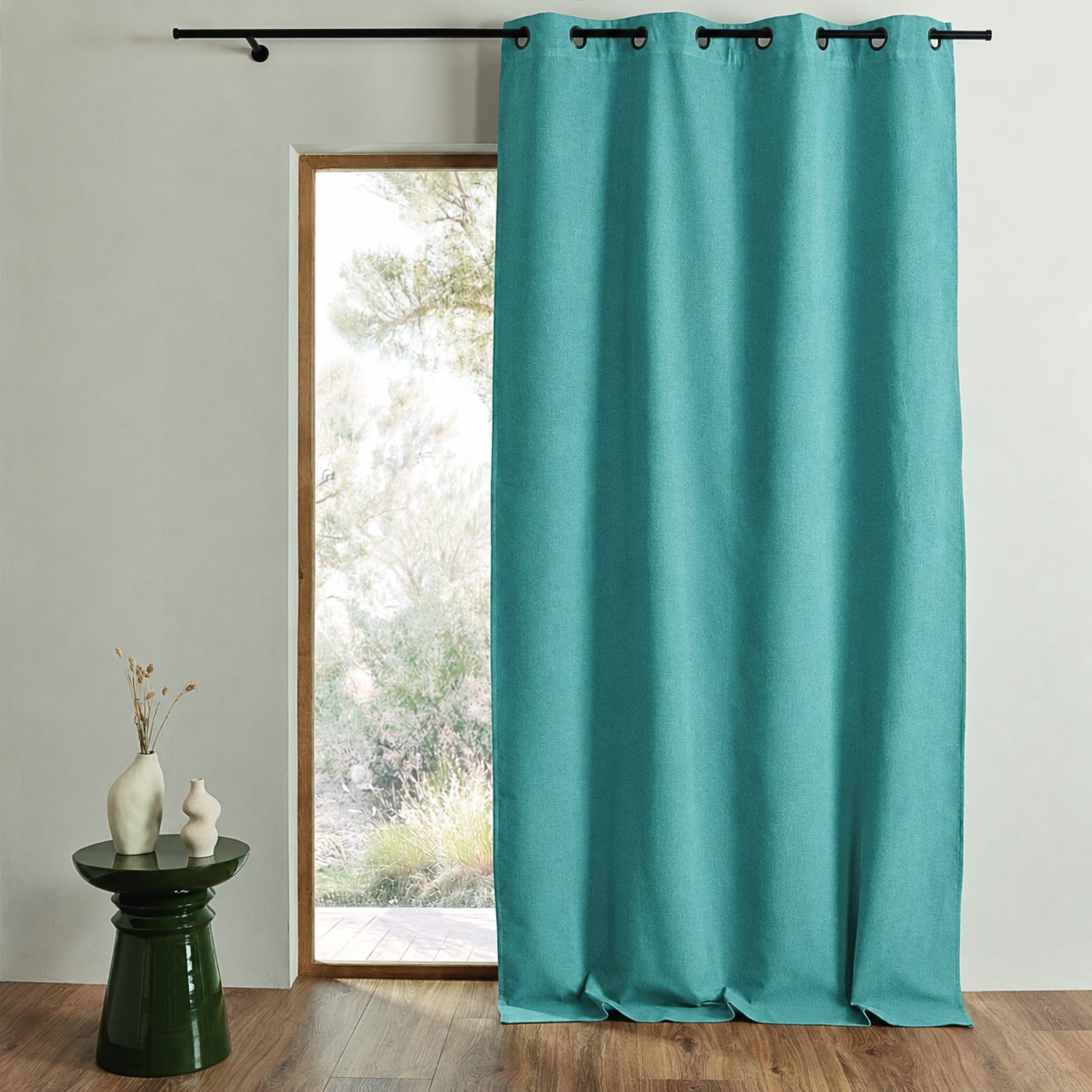 Rideau 100% occultant thermique phonique chiné - Turquoise