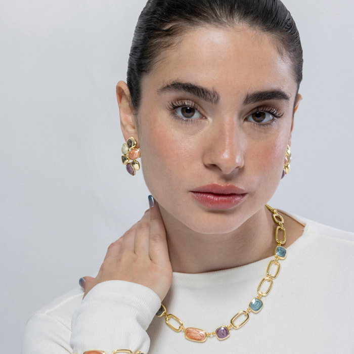 Pendientes de Resina Naranja acabados en oro amarillo de 18K