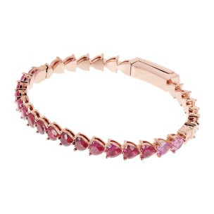 Bracciale Tennis Rigido con Cuori in Cubic Zirconia Rosse e Rosa