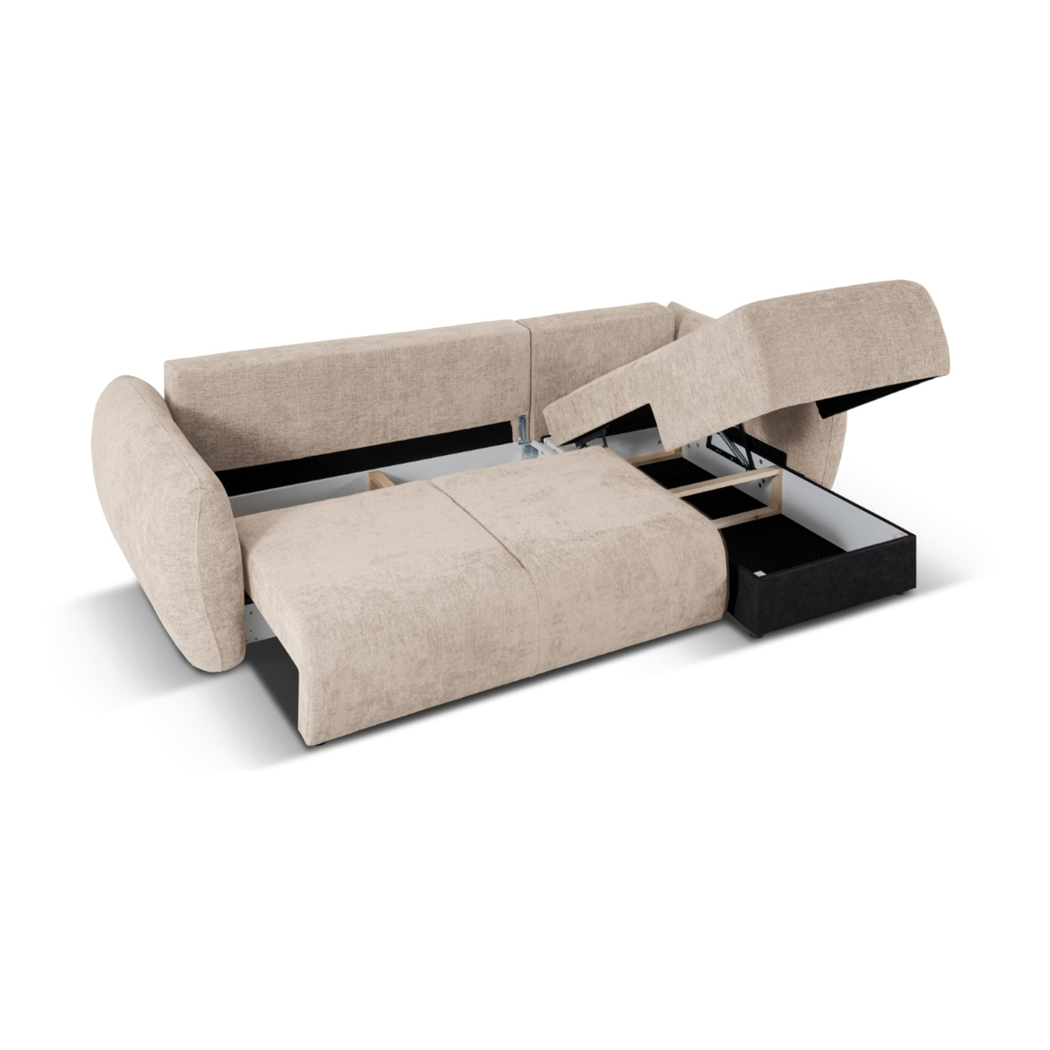 Canapé d'angle droit convertible avec coffre de rangement "Matera" 4 places en chenille beige