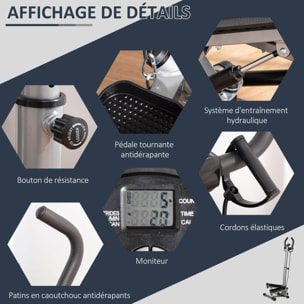 Stepper fitness avec guidon ergonomique réglable et écran LCD - bandes de résistance - gris noir