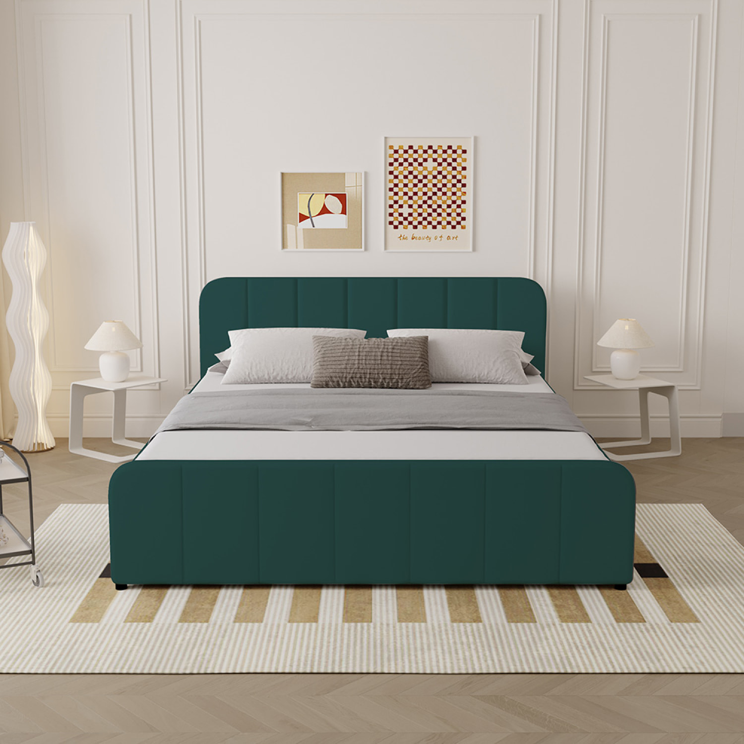 Lit avec coffre de rangement 160x200cm en velours vert KANSAS