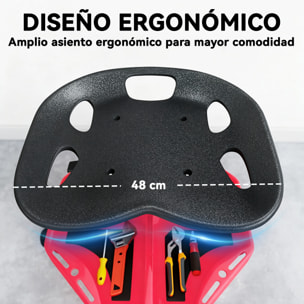 Taburete de Taller Móvil con Bandeja Magnética, Altura Ajustable de 52â‚¬â€œ59,5 cm, Carga 135 kg, Asiento Taburete para Mecánico con Ruedas, para Garaje, Reparación de Automóviles, Rojo