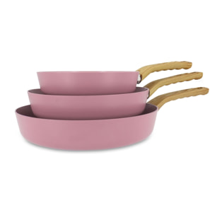 Lot de 3 poêles revêtement céramique lilas - tous feux COLORAMA