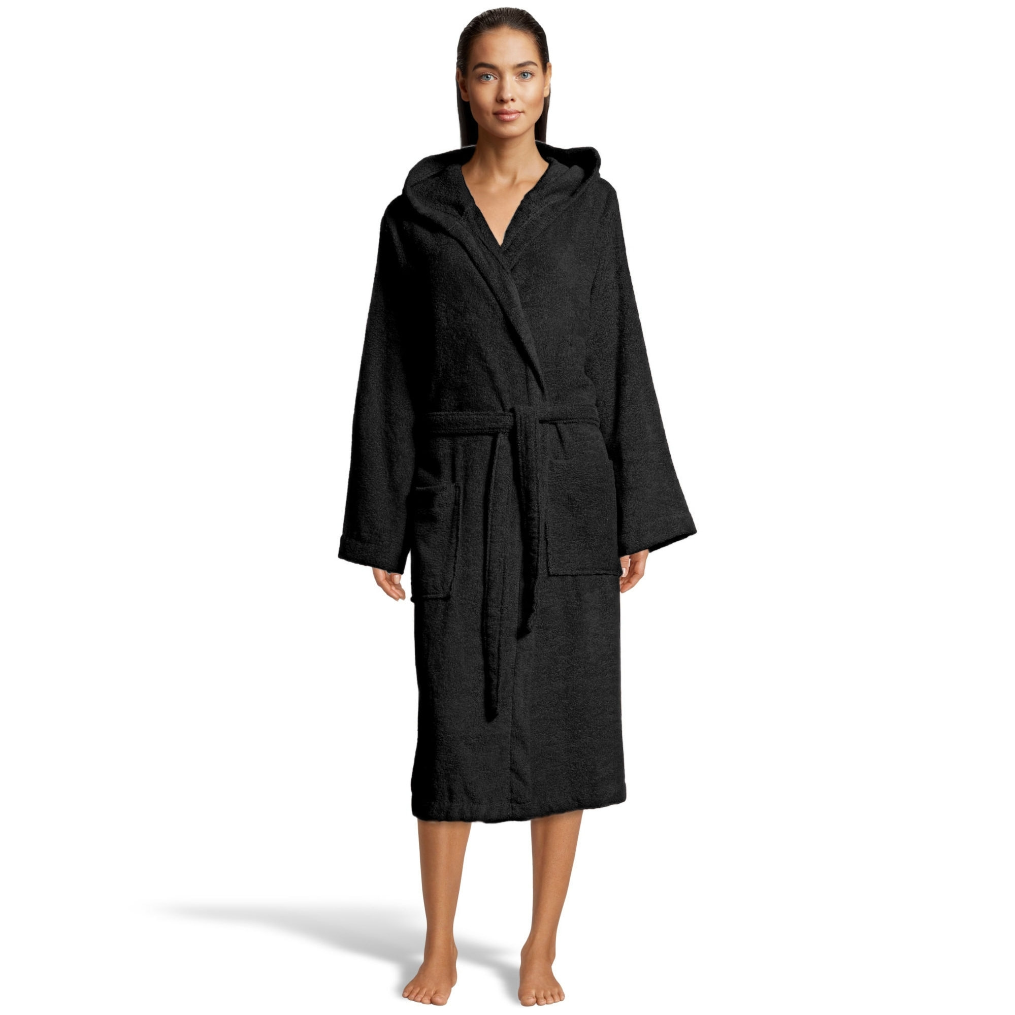 Bassetti Morbido Accappatoio 400 gr con Cappuccio 100% Cotone Uomo Donna Spugna Taglie Forti - ITALY Designed - Collezione MONIQUE - NERO 26