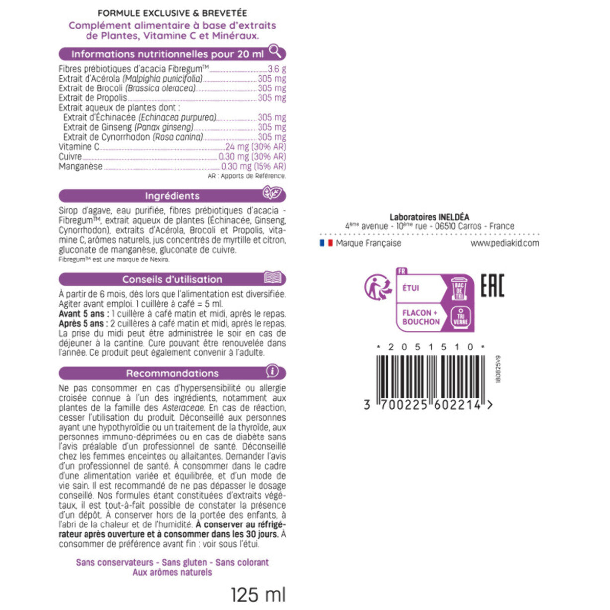 PEDIAKID - Sirop Immuno-Fort - Complément Alimentaire Naturel - Formule Exclusive au Sirop d'Agave - Aide à Soutenir les Défenses Naturelles de l'Organisme - Goût Myrtille - Lot de 3 flacons
