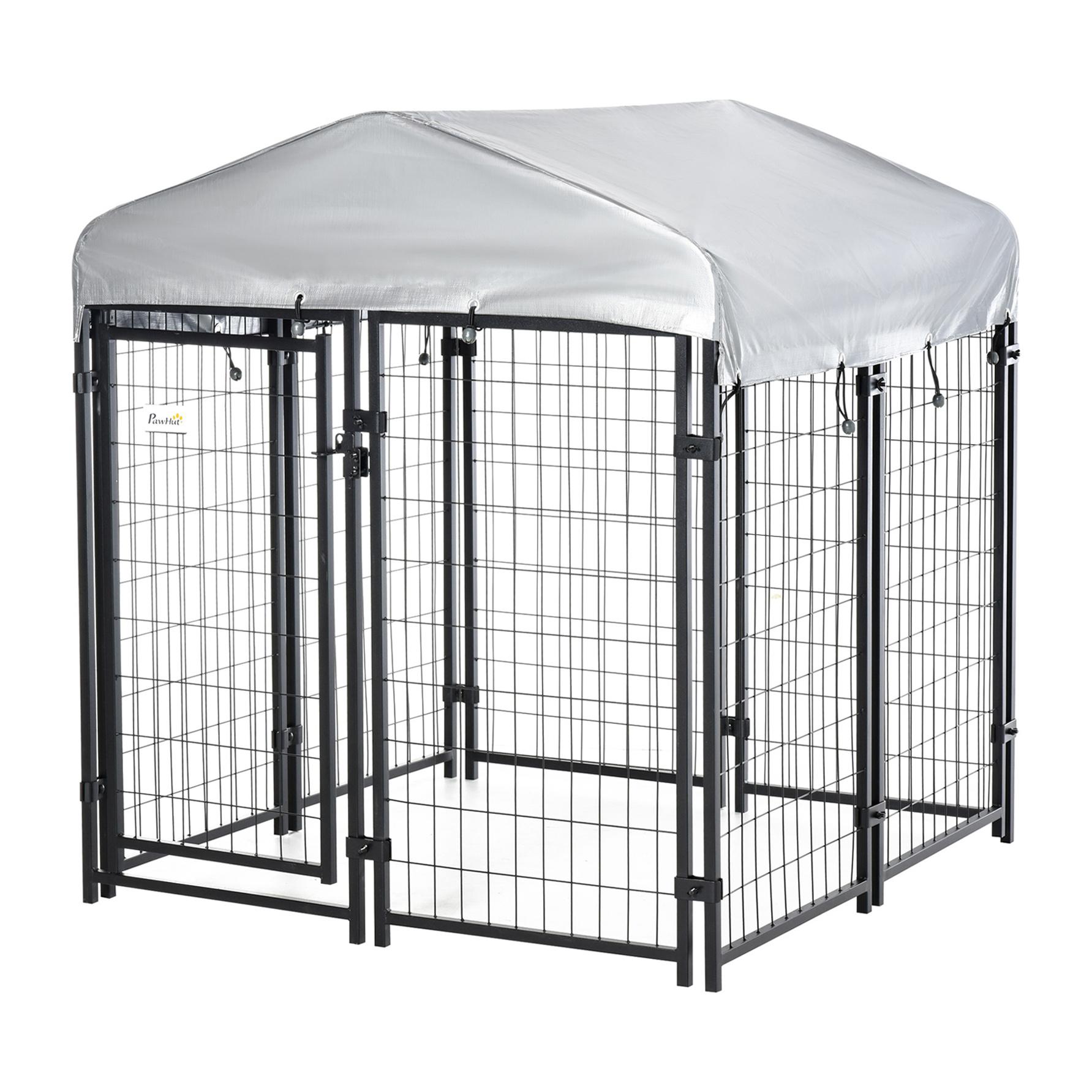 Perrera de Exterior con Techo 120x120x138 cm Jaula para Perros Parque para Mascotas con Malla de Metal y Puerta con Cerradura para Jardín Patio Plata