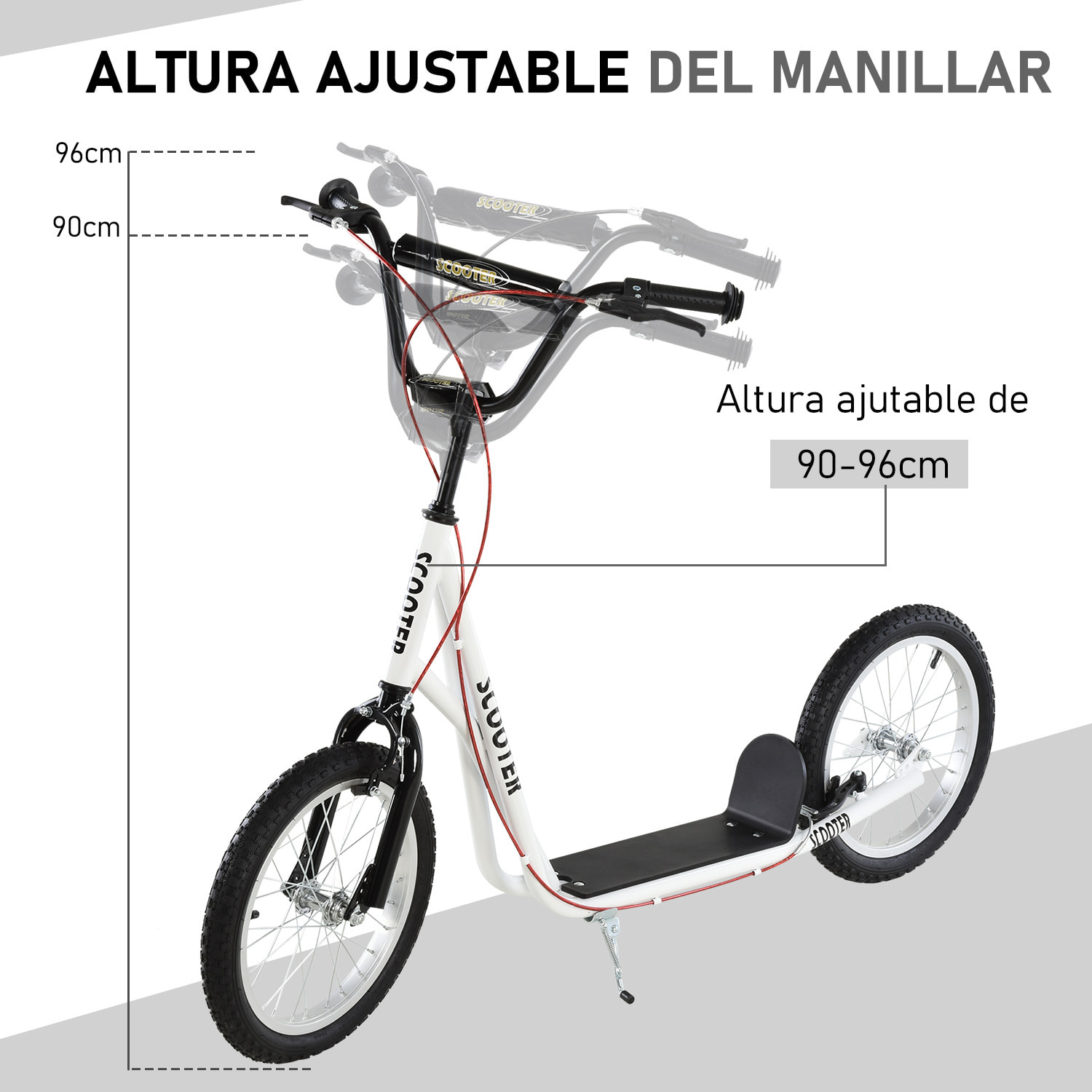 Patinete Ajustable Para Niños Metal 139x58x90-96 cm Blanco