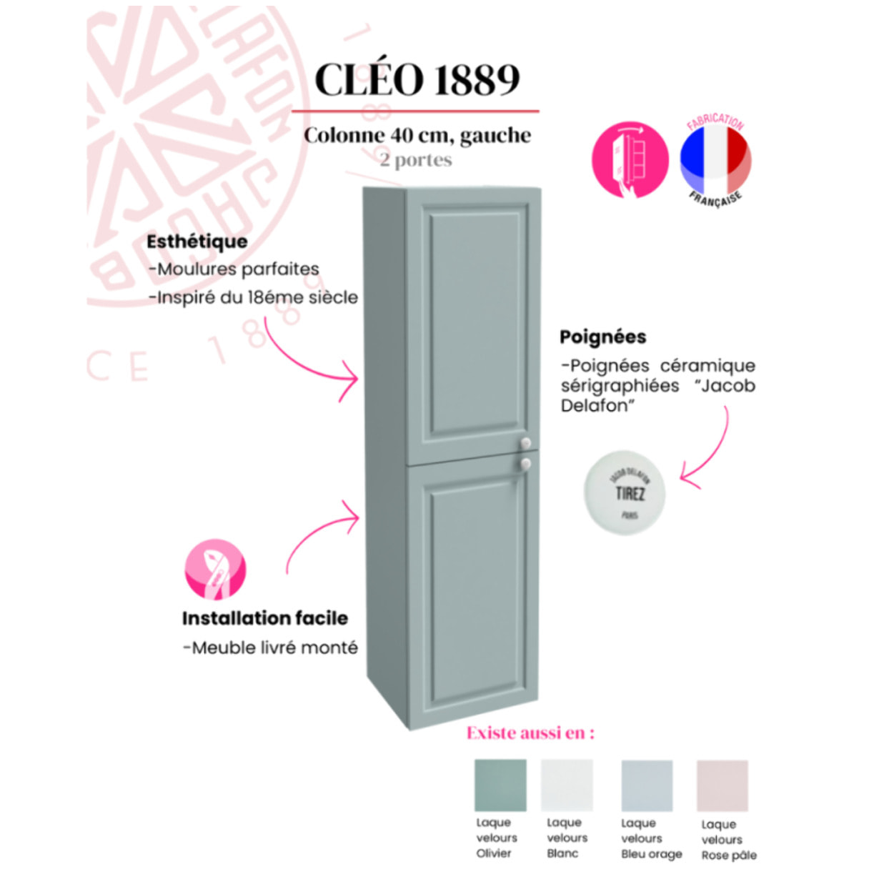Colonne de salle de bain Cléo 1889 bleu orage velours version gauche