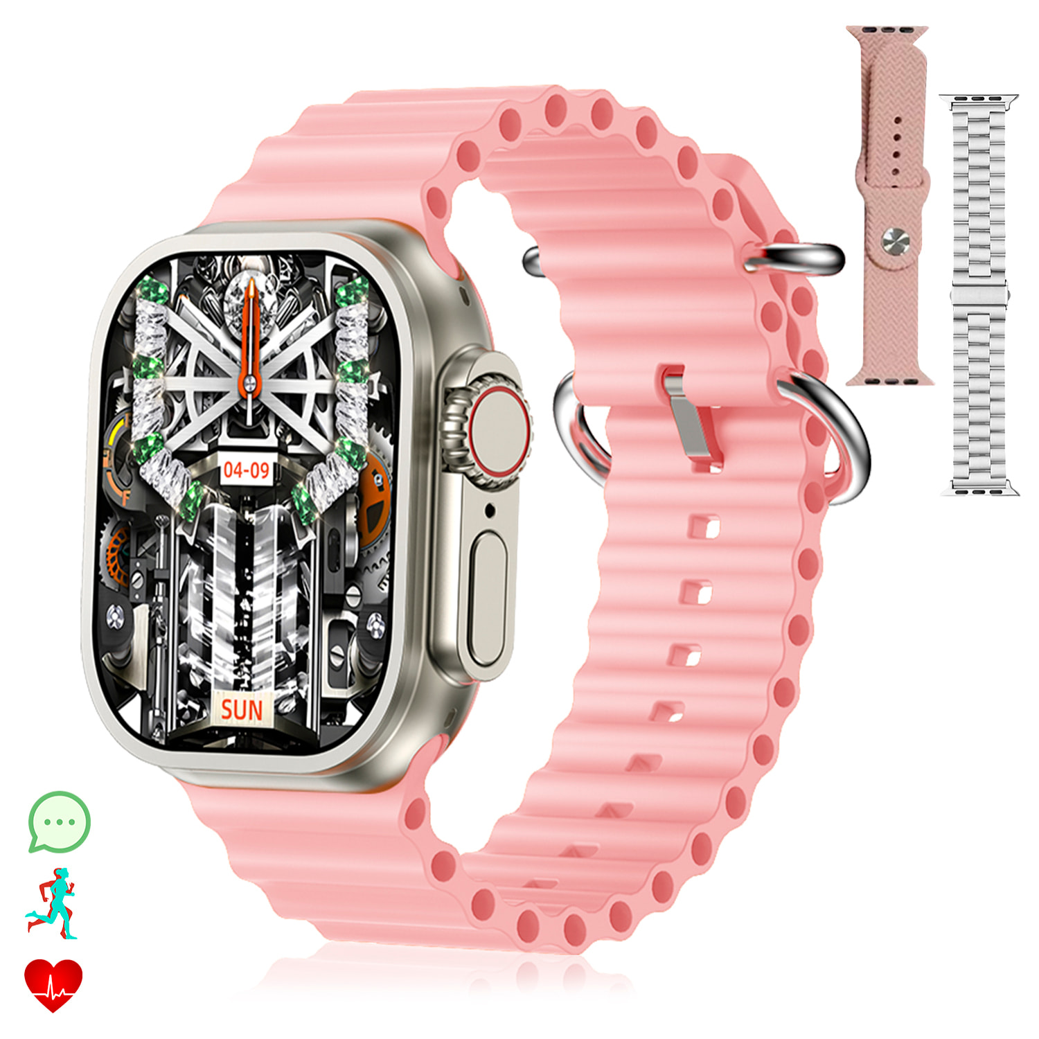 DAM Smartwatch Z87 Ultra triple pulsera. Funciones outdoor, llamadas BT, notificaciones push. Decenas de modos deportivos. 4,4x1,3x4,9 Cm. Color: Rosa