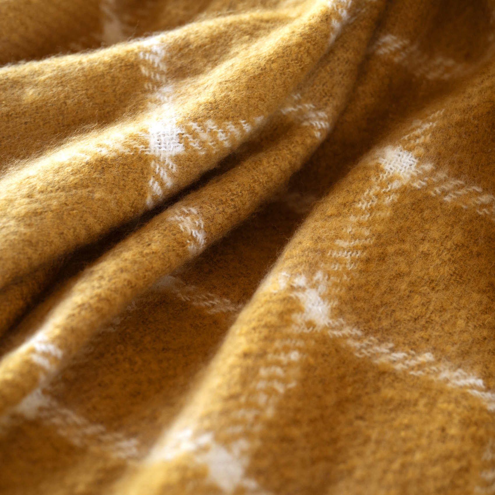Plaid à carreaux aspect mohair avec franges - Jaune Ocre