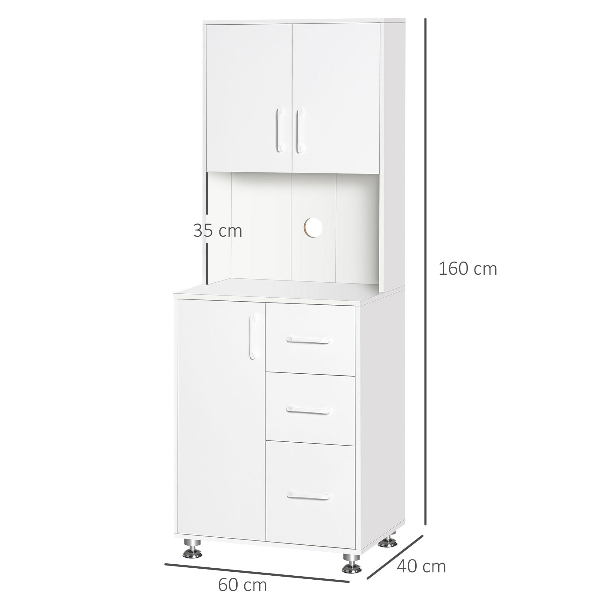 Armoire de cuisine multi-rangement 2 + 1 porte 3 tiroirs + grand plateau blanc