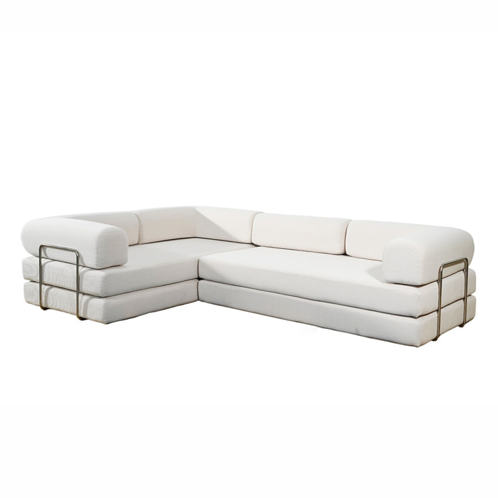 Canapé compressé convertible 5 places à mémoire de forme en velours côtelé beige MELLOW