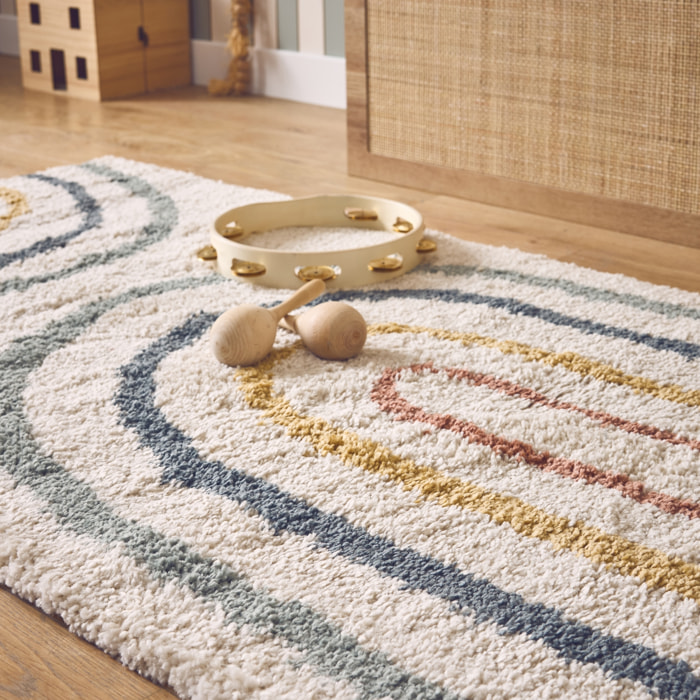 Tapis intérieur enfant crème et multicolore arc-en-ciel DAKOTA