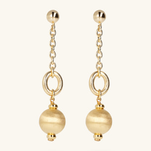 Orecchini Pendenti a Filo Catena Rolo e Sfera Satinata