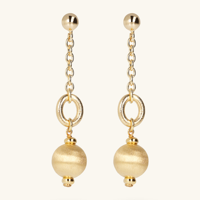 Orecchini Pendenti a Filo Catena Rolo e Sfera Satinata