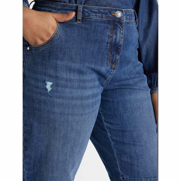 Fiorella Rubino - Vaqueros mom fit con rotos - Azul