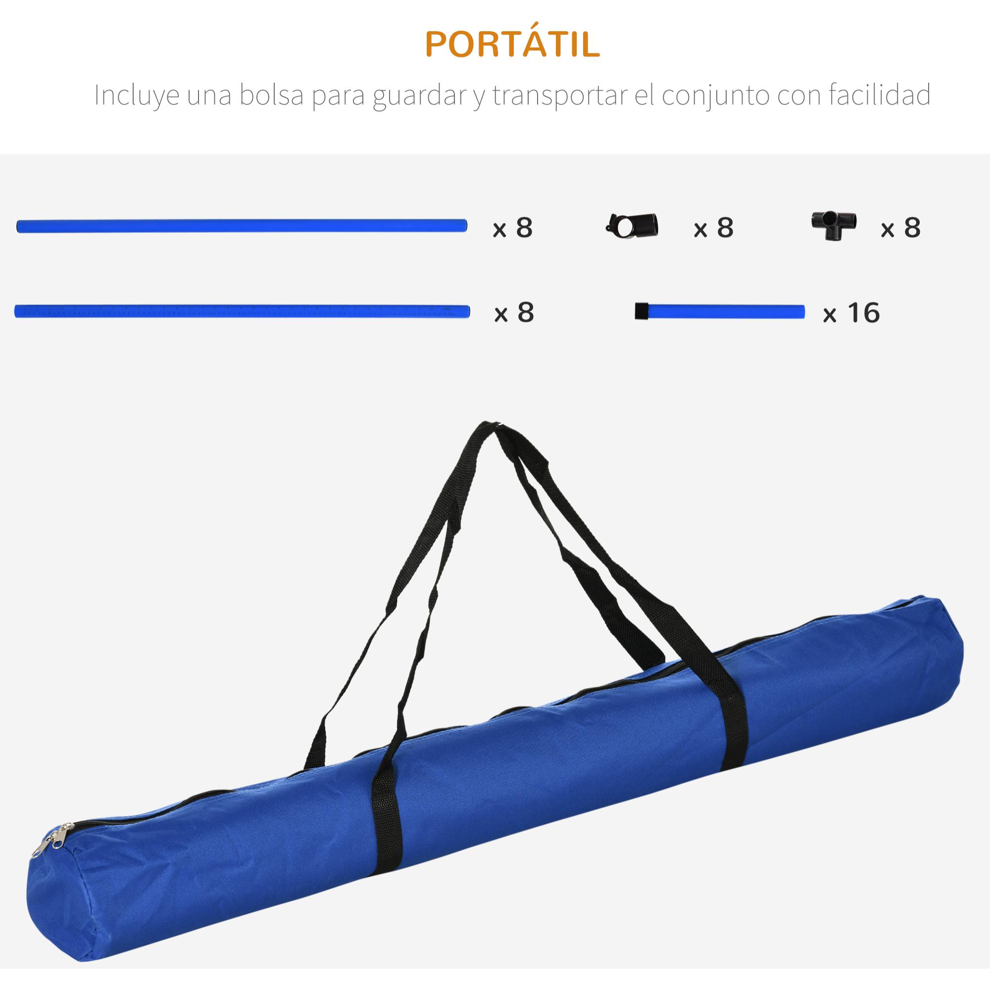 Set de Entrenamiento de Agilidad para Perros Mascotas 4 Piezas Obstáculos Vallas de Salto con Altura Ajustable y Bolsa de Transporte para Exteriores 99x65x94 cm Azul