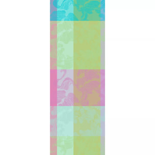 Chemin de table pur coton 220 g/m² motif jacquard vert bleu rose Mille vertiges ara