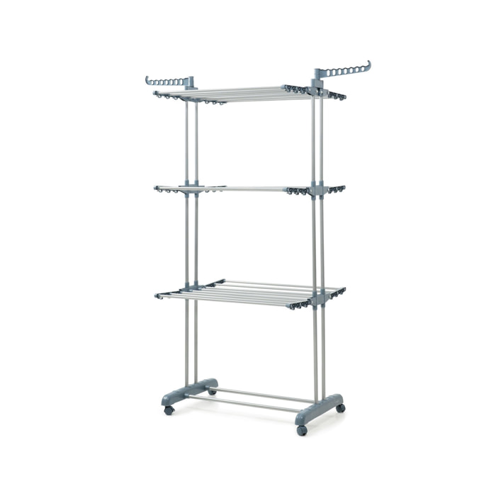 Stendibiancheria verticale pieghevole con ruote Dolver - 24 barre - grigio e argento - 49-62x175x67