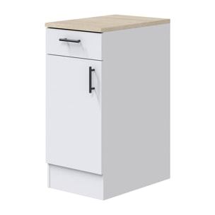 Mobile 1 anta con cassetto Orvia, Mobile contenitore misto, Base cucina con anta e cassetto, Modulo multiuso, 40x60 h90 cm, Bianco e Rovere
