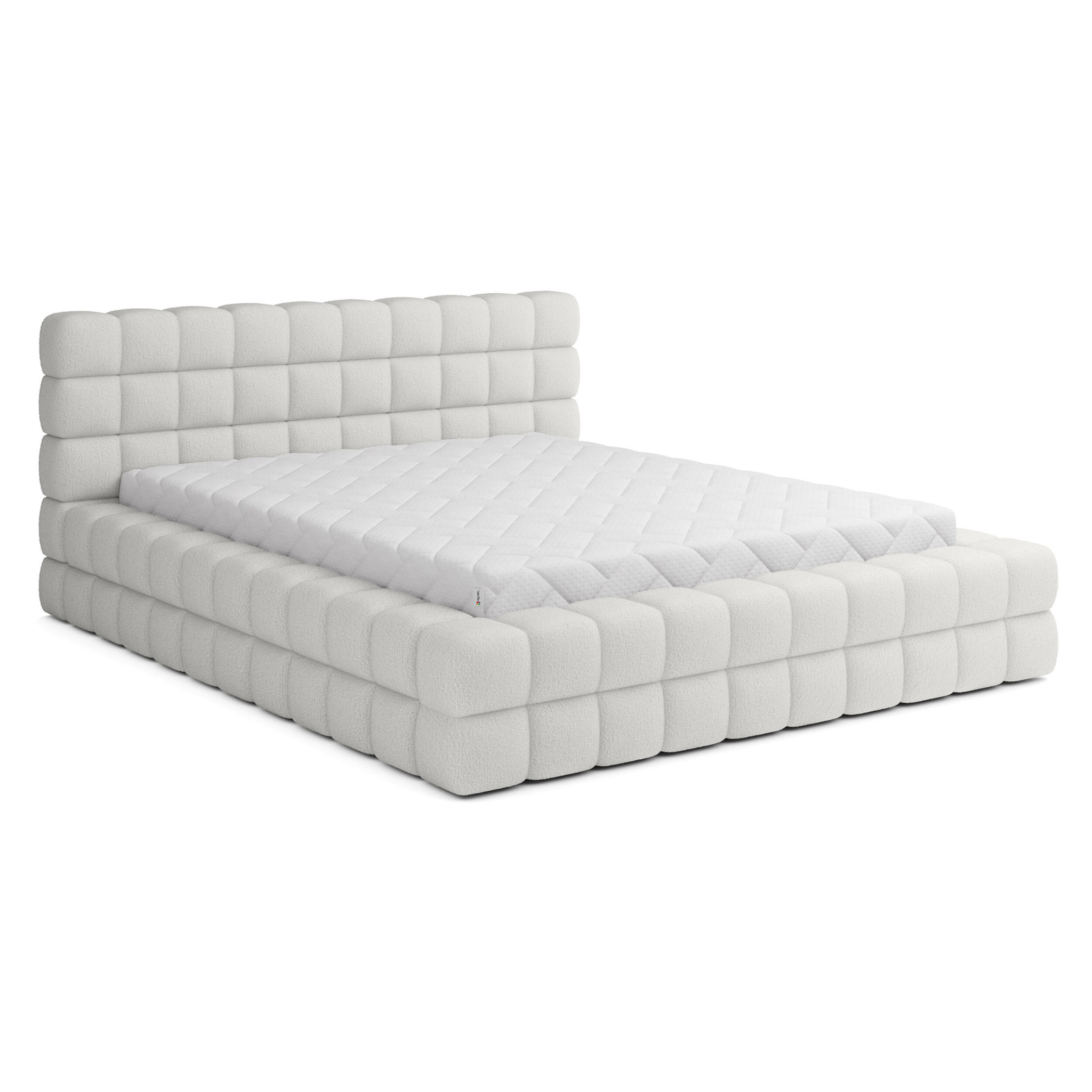 Kingston - lit coffre - 180x200 - sommier inclus - en tissu bouclette - Blanc
