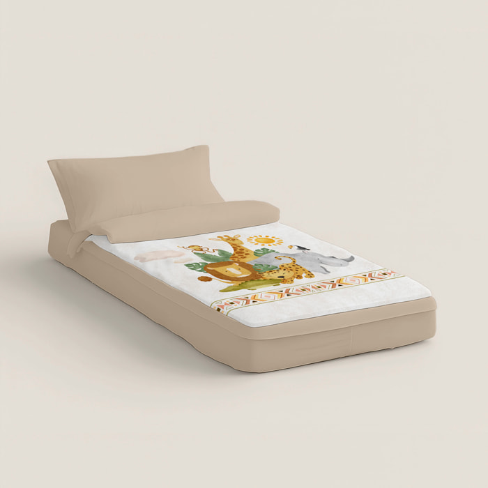 Naturals - Saco Nórdico Estampado - Infantil - Sin relleno - Incluye 1 Funda de Almohada - 100% Algodón - Safari