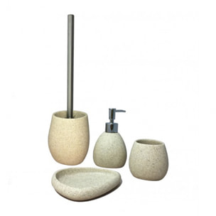 Brosse de toilette et support aspect galet beige - LEEDS