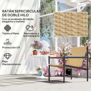 Silla de Ratán de Jardín Individual Silla para Exterior Resistente a la Intemperie con Reposabrazos Respaldo Inclinado y Estructura de Acero Carga 120 kg para Terraza Patio Balcón Natural