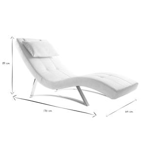 Chaise longue design blanc et acier chromé BARTY