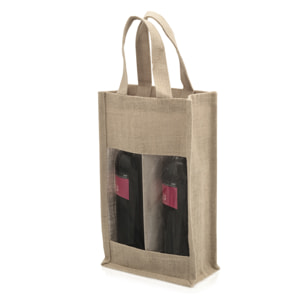 Koop, borsa in juta laminata con scomparto singolo per 2 bottiglie di vino da 75 cl.