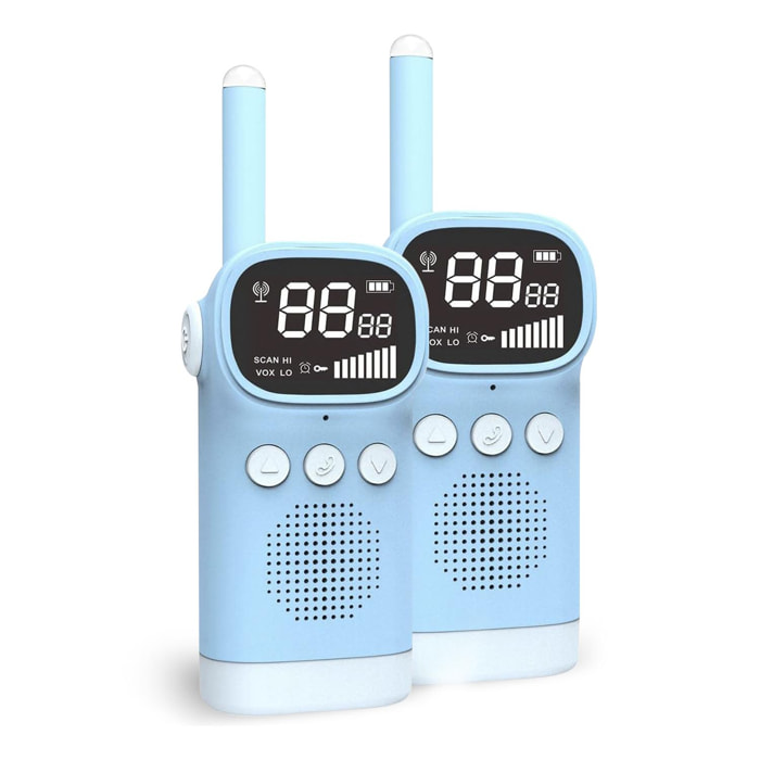 Walkie talkie per bambini D20, 1-3 km, schermo LCD da 1,5, 99 codici di gruppo crittografati. 2 unità.