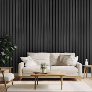 Bach - Set 8 Pannelli Fonoassorbenti Decorativi 150x18 cm per Interno ed Esterno in WPC Nero