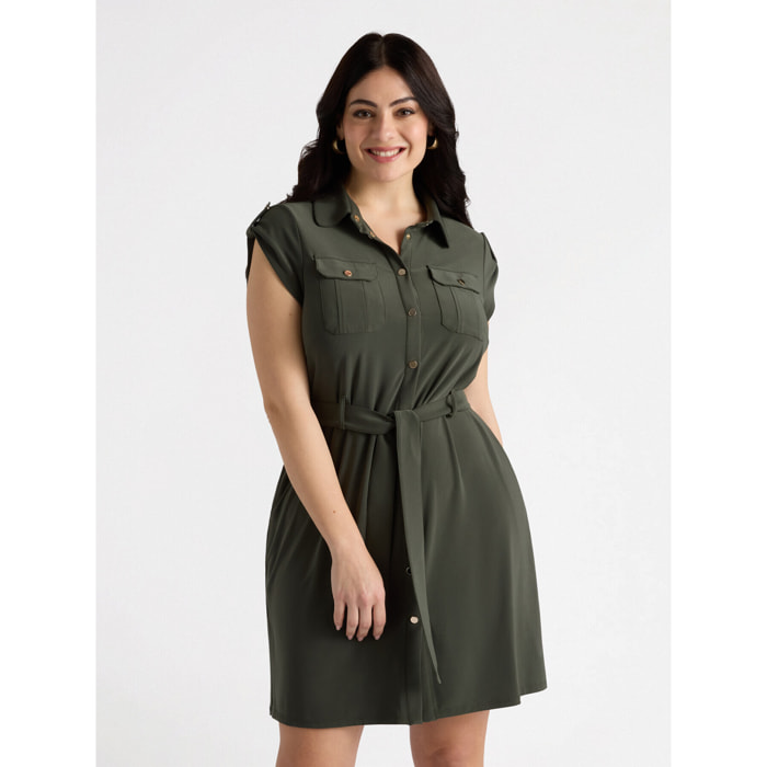 Fiorella Rubino - Vestido camisero con cinturón - Verde militare