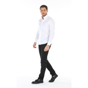 Camicia Uomo 2 Bottoni Button Down Slim Popeline Stretch Unito Bianco