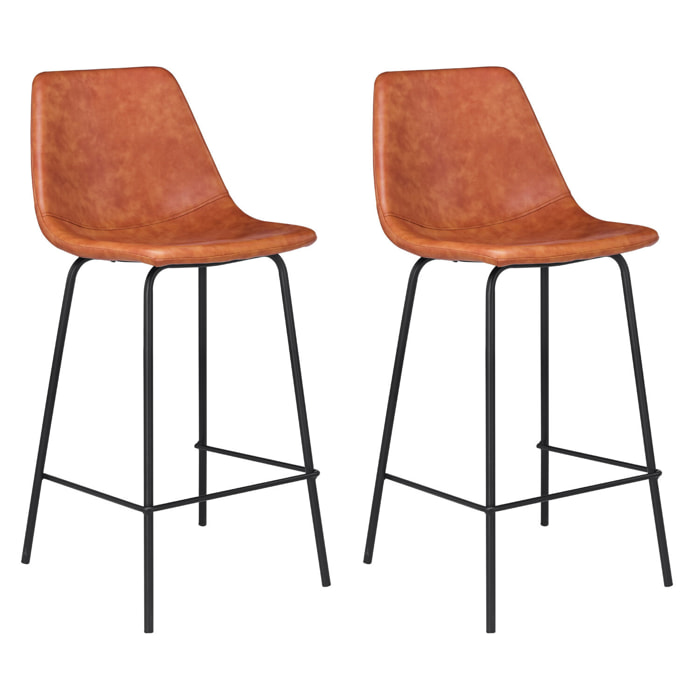 Lot de 2 tabourets de bar vintage LUCIEN cognac - Hauteur d'assise 65cm