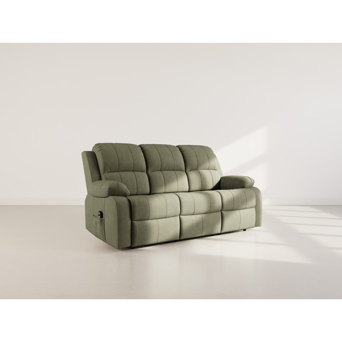 Armand - Canapé 3 places relax électrique en velours côtelé - Vert