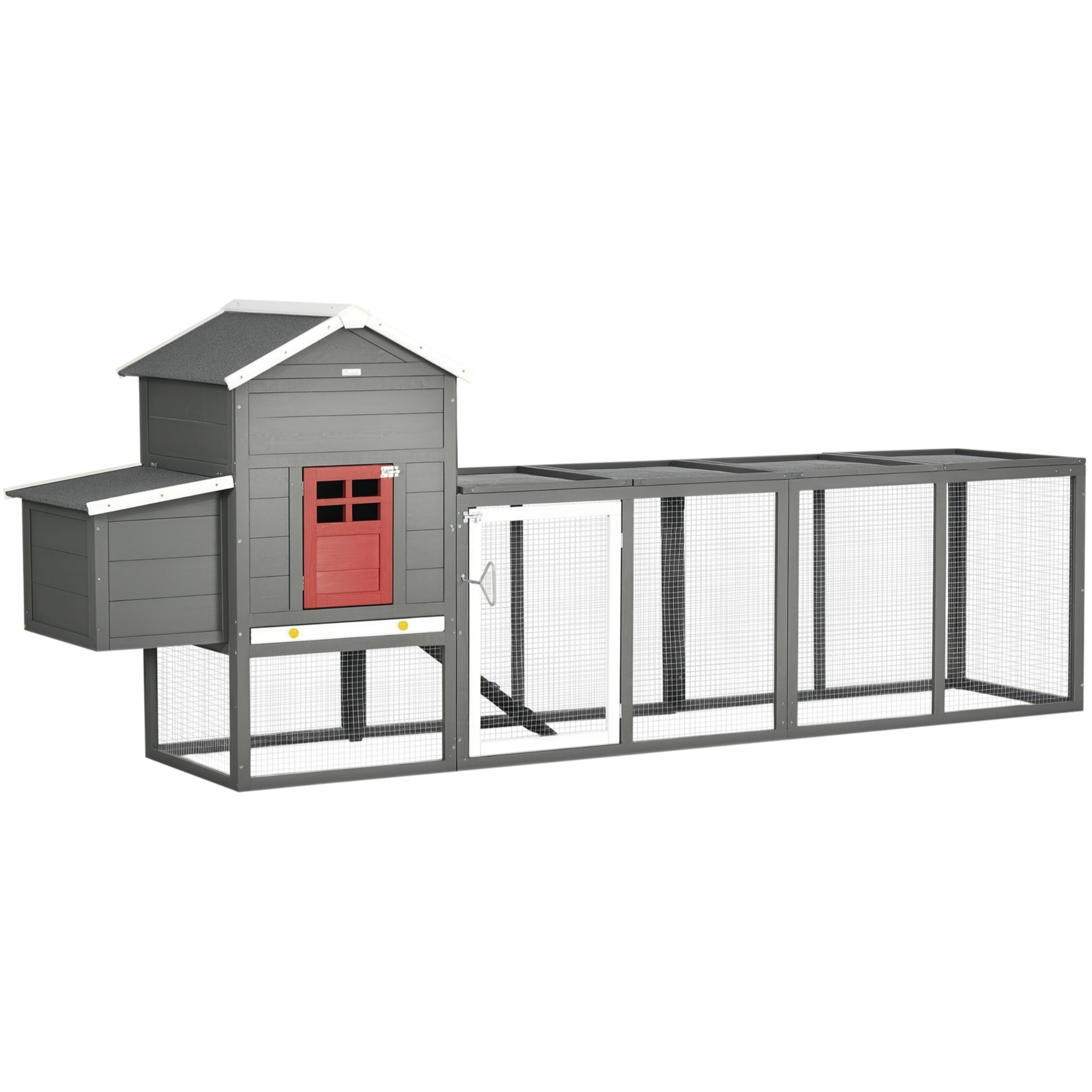 Gallinero para Exterior Grande de Madera, 300x66x116 cm, para 3-6 Gallinas, Gallinero con Nido, Corral, Bandeja Extraíble, Techo Asfáltico, Rampa, Puerta con Cerradura, Conejera, Gris