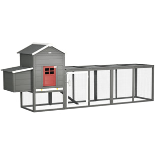 Gallinero para Exterior Grande de Madera, 300x66x116 cm, para 3-6 Gallinas, Gallinero con Nido, Corral, Bandeja Extraíble, Techo Asfáltico, Rampa, Puerta con Cerradura, Conejera, Gris